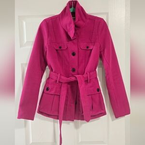 Fuchsia Belted Peacoat, Size S, Statement Winter Coat